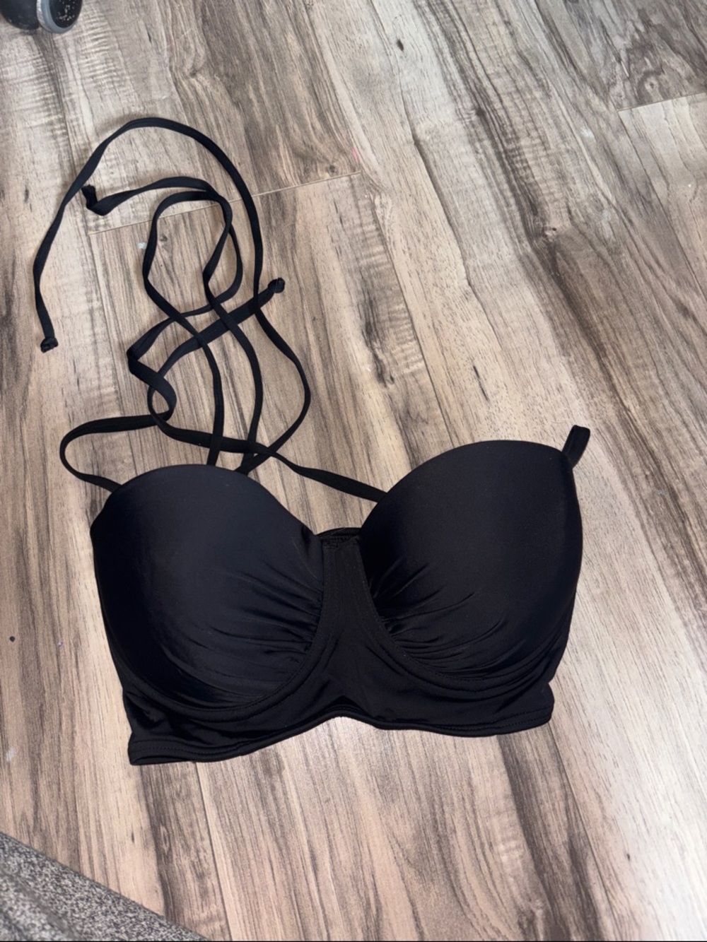 La Vie En Rose Black Bandeau Bikini Top with Removable Straps